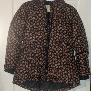 Thereabouts Brown Leopard Print Puffer Jacket Girls SZ XL